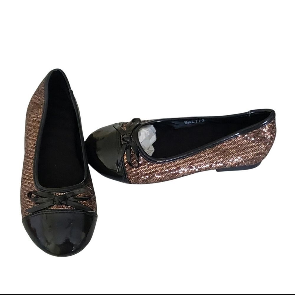 Toddler Girls Black & Gold Sequin Ballet Mary Jane Flats Shoes Size 11 NEW